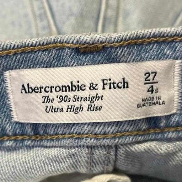 Abercrombie & Fitch 90's Straight Blue Ultra High Rise Distressed Denim Jeans 4 - Picture 4 of 5